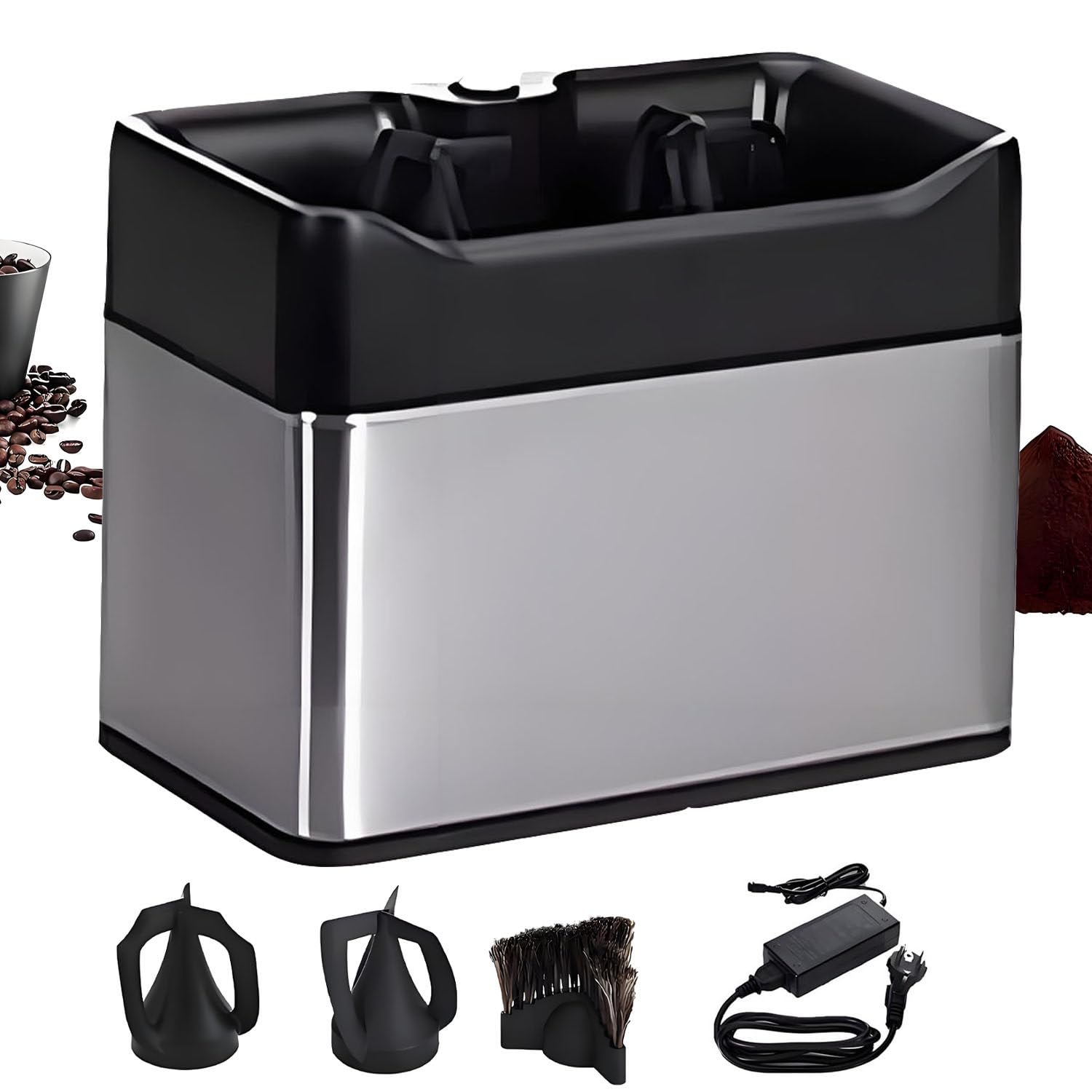 Macchina Automatica per la Pulizia dei Fondi di caffè, Macchina elettrica per la Pulizia del portafiltro, con 1 Testina e 2 raschietti, 3 modalità di Installazione, per casa, Bar Silver