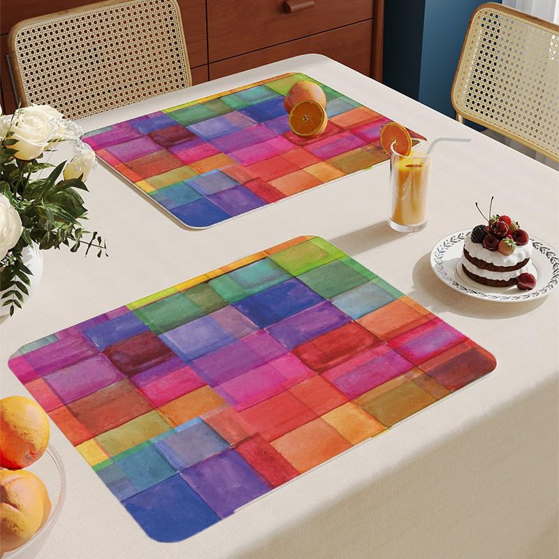 Tischsets Abwaschbar 6Er Set Farbgitter Platzdeckchen Rutschfestes,Platzsets,Tischuntersetzer,Tischunterlage Esstisch 30 X 40 cm,Verwendung Zu Hause, in Cafés, Restaurants