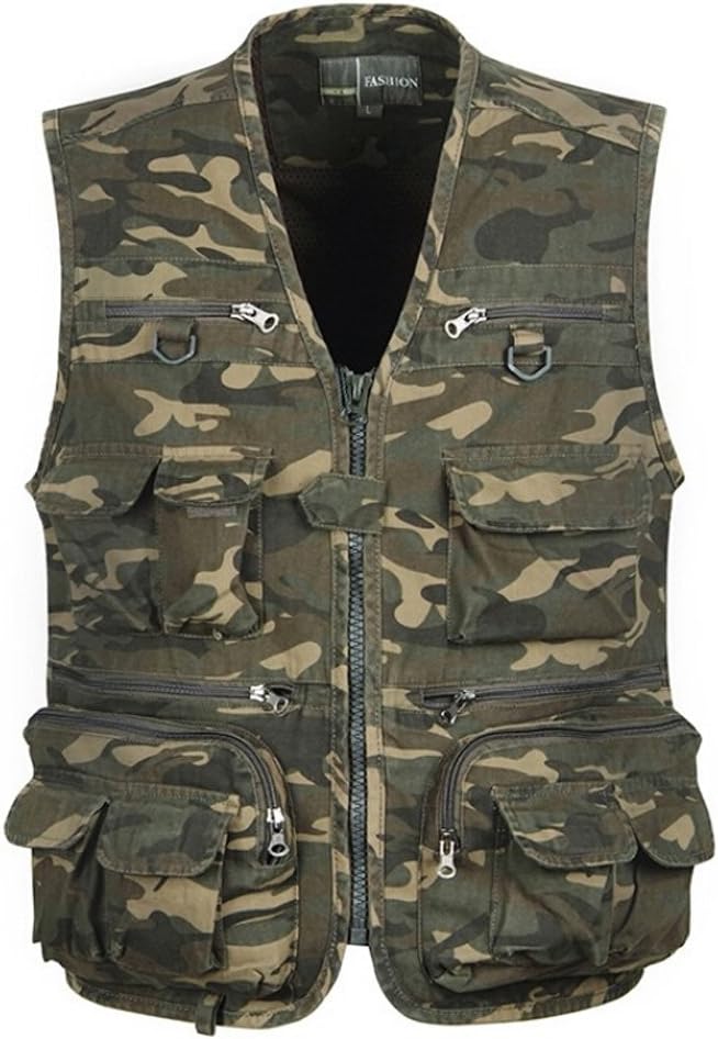 YeSiYan Men's Camo Military Hunting Fishing Vest with Pockets and Zipper