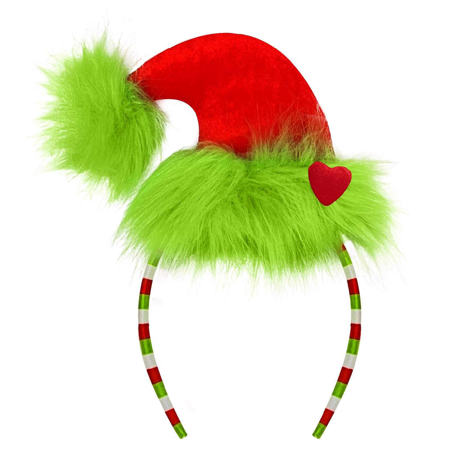 JOYCREDIBLE Green Furry Headband Christmas Hat Headband with Red Heart Cute Headpiece Funny Novelty Costume Accessories Christmas Party Favors Women Men