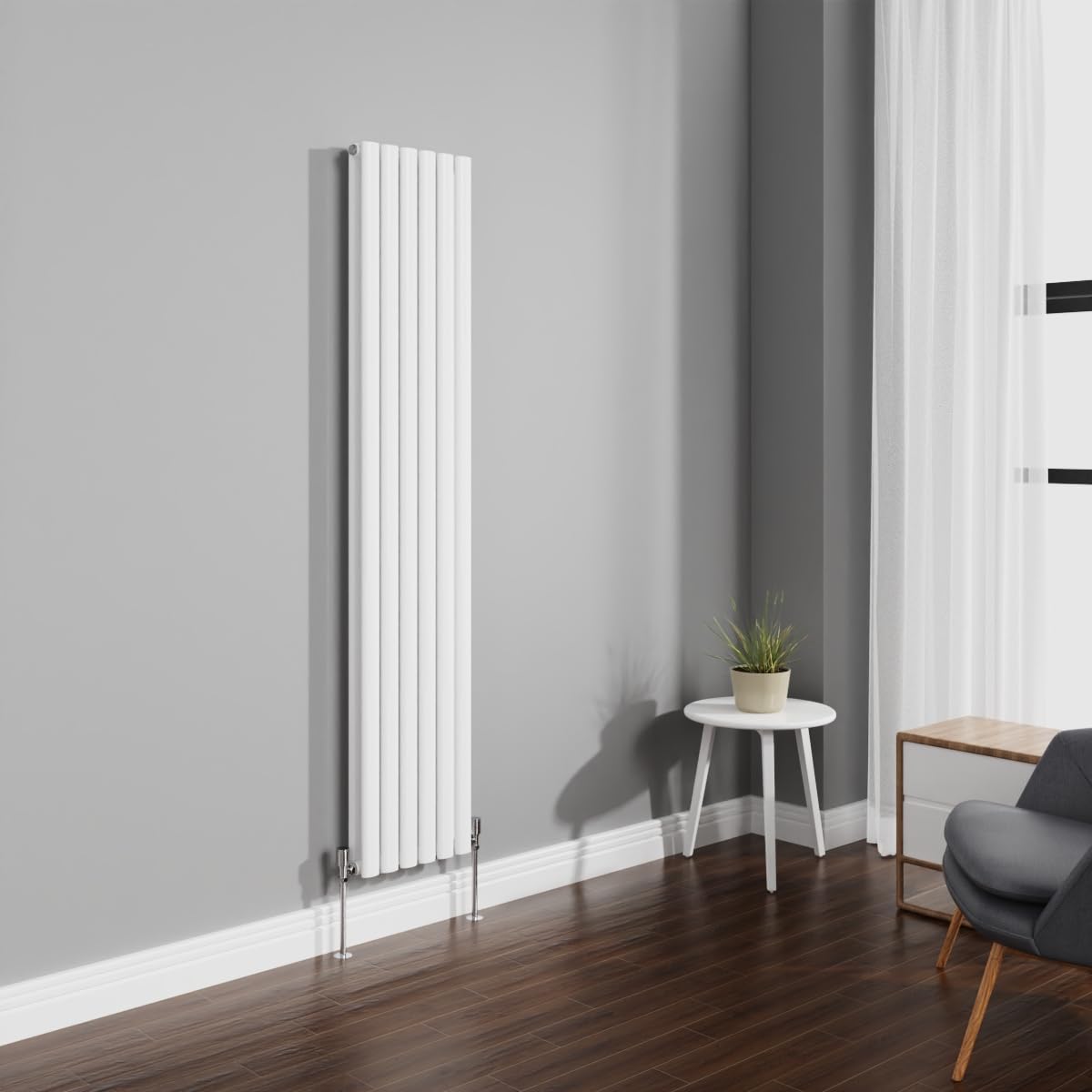 Nrg Gloss White 1800X354mm Radiator Vertical Oval Panel Double Rad