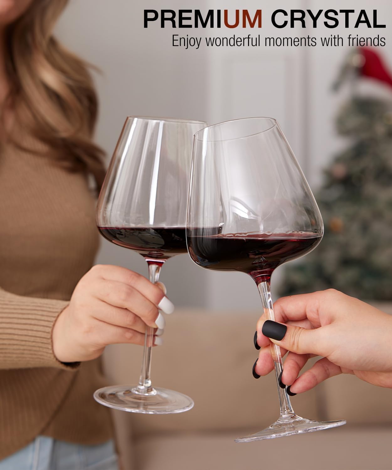 Juego de 2 copas de vino tinto grandes sopladas a mano de cristal borgoña, ligeras, transparentes, mejores para degustación de vino, Navidad, cumpleaños, aniversario, regalos de boda, 23 onzas