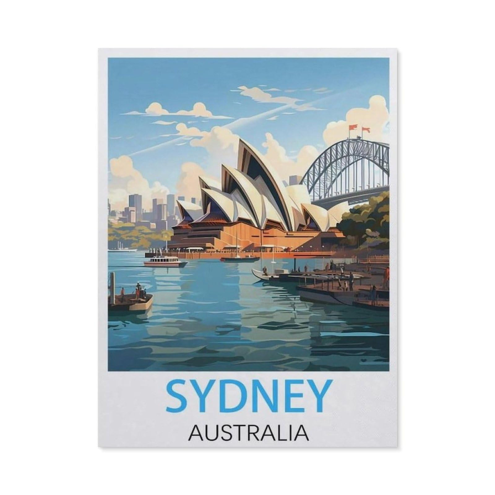 Beayodkp A22 Paint By Numbers For Adults Beginner，Vintage Travel Poster Sydney Australia，Diy Oil Painting Kit On Canvas With Paintbrushes And Acrylic Pigment, Arts Craft For Home Wall Decor(40X50cm-Bh29
