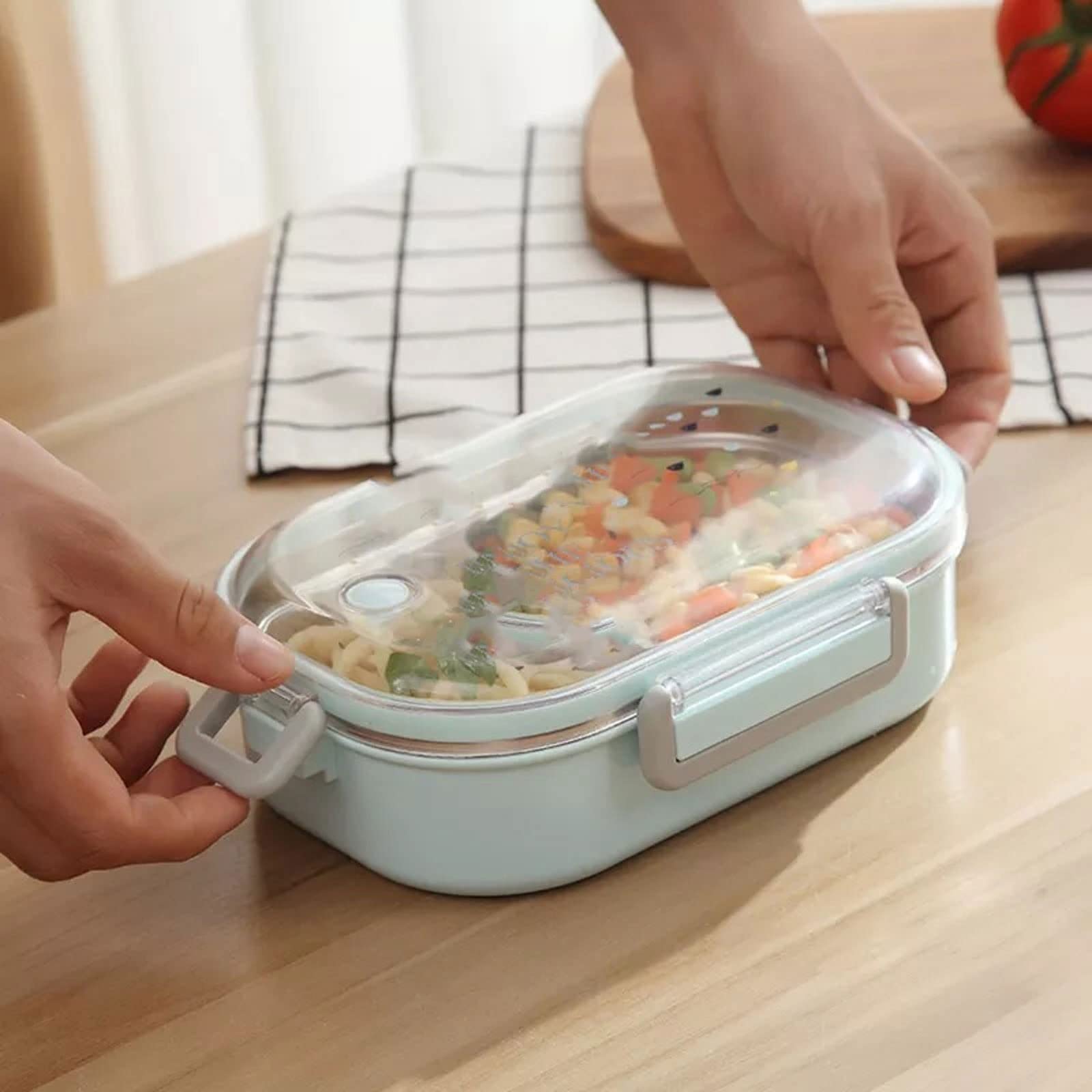 Brotdose, Mikrowellengeeignete Lunchbox mit Fächern, tragbare Aufbewahrungsbox for Speisen aus Edelstahl(Pink)