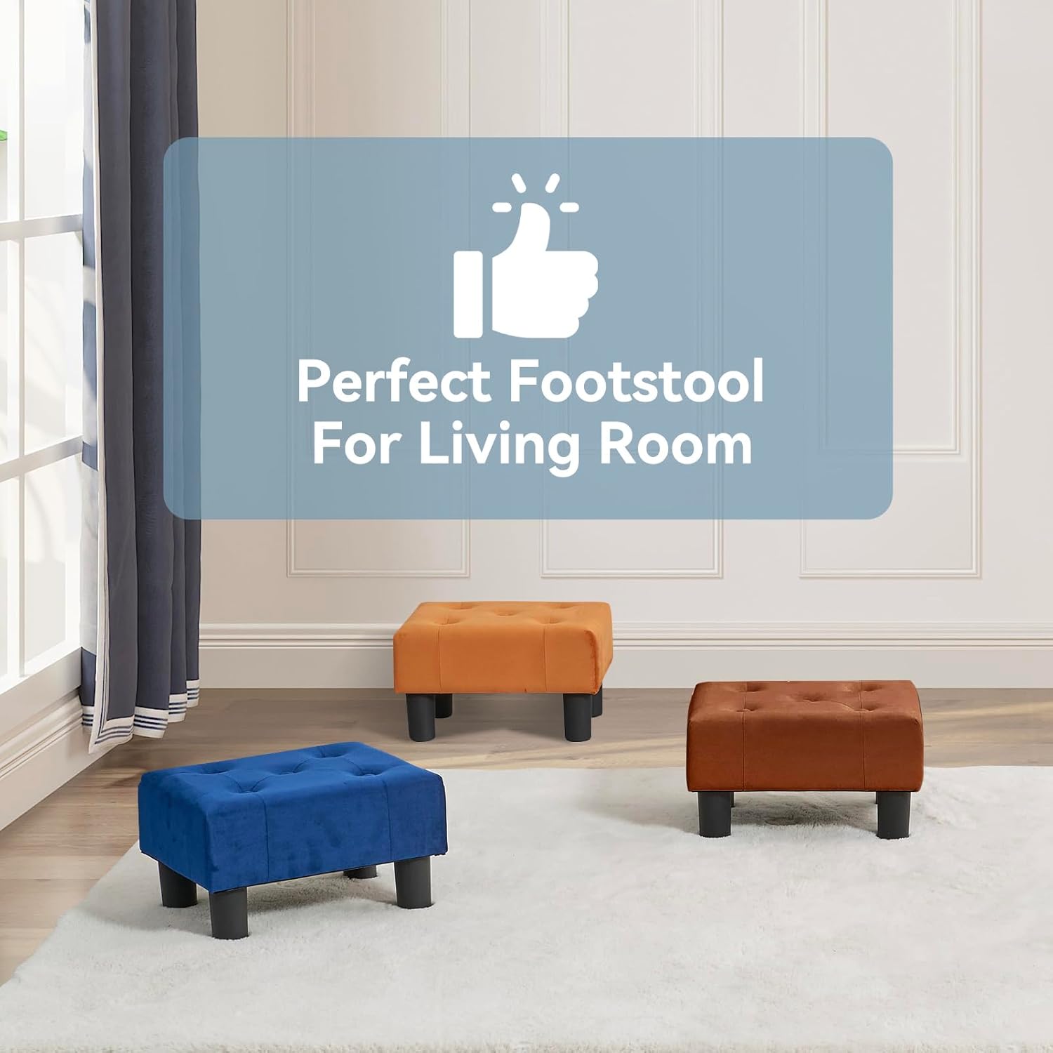 Poofzy Small Foot Stool Ottoman, Velvet Ottoman Foot Rest with Legs, Rectangle Foot Rest for Couch, Footstools and Ottomans Small for Living Room and Entryway (Rrown)