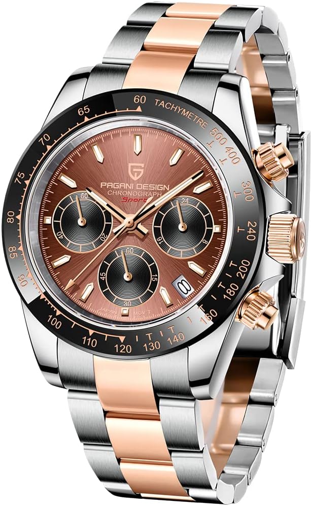 Pagani Design Homage Men's Quartz Watches Japan Movement Ceramic Bezel Stainless Steel Screw-in Crown Waterproof Sport Chronograph Watch Fashion Casual Synthetic Sapphire Mirror 1644 Wrist Watch