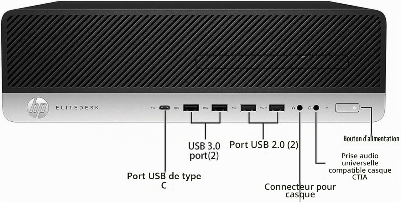 HP EliteDesk 800 G4 SFF Ordinateur de Bureau, Intel Core i5-8500T, 8 Go de RAM, SSD de 256 Go, WiFi, Bluetooth, Clavier US QWERTY, Windows 11 Pro (Reconditionné)