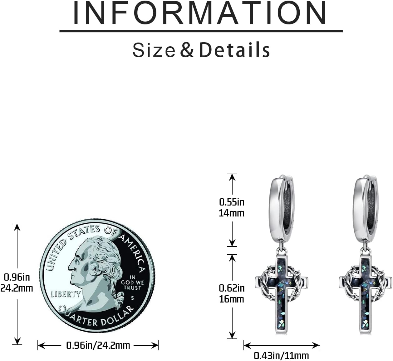 Cross Hoop Earrings for Men Women 925 Sterling Sliver Black Cross Dangle Earrings Christian Jewelry Catholic Gifts for Men Women