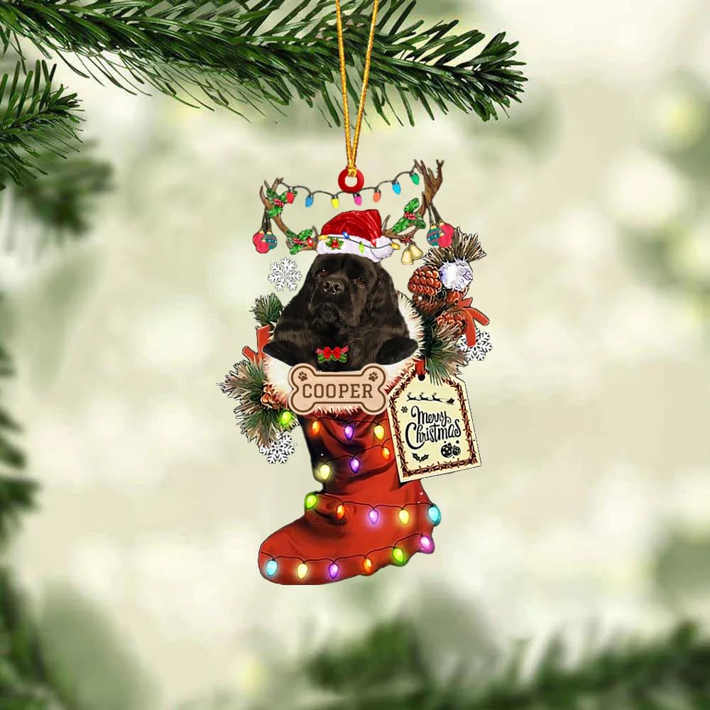 NANI Personalized Dog Acrylic Ornament, Black American Cocker Spaniel in Red Boot Christmas Ornament, Dog Ornament, Gifts for Dog Lovers, Christmas
