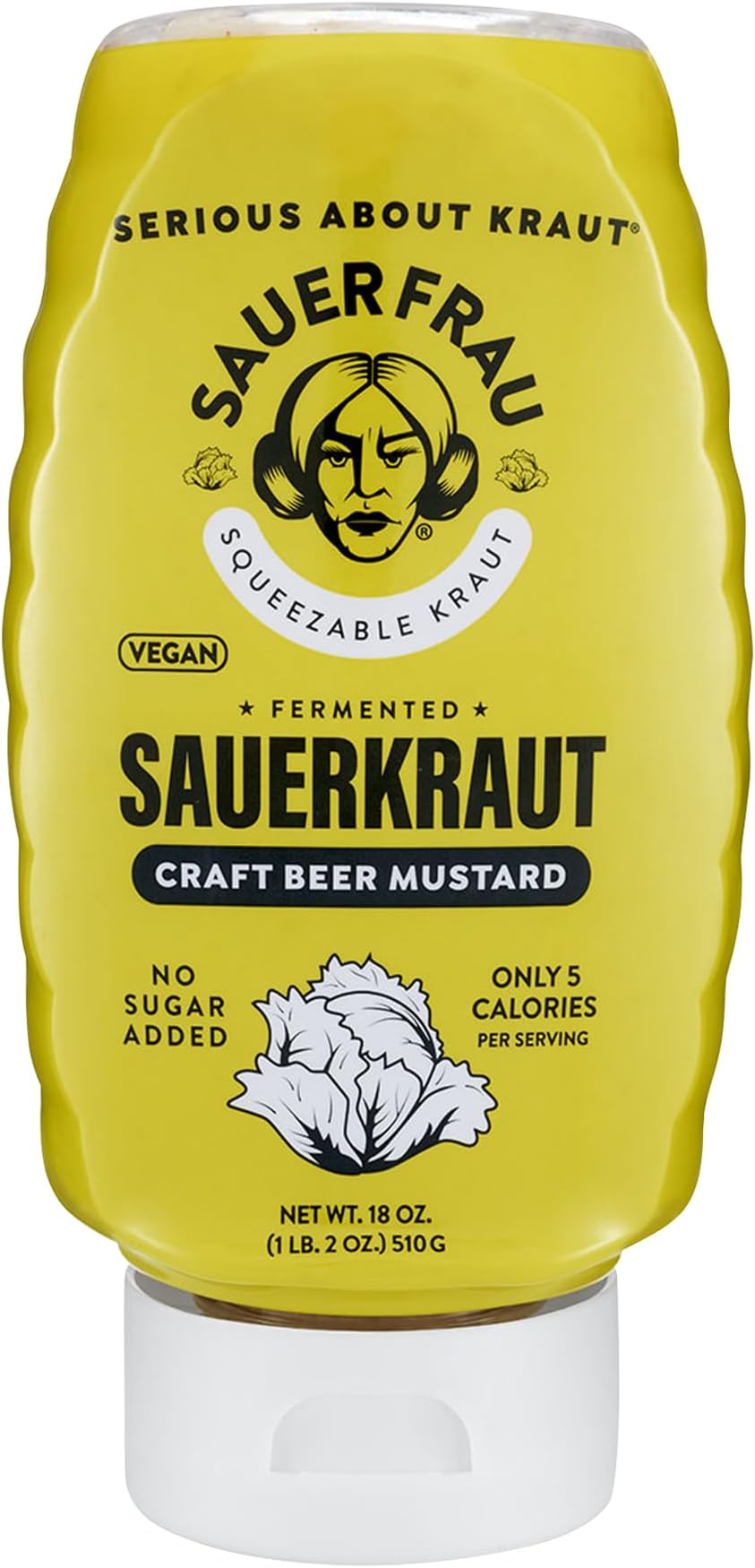 - Sauer Frau - Squeezable Sauerkraut - Craft Beer Mustard Flavor, Tangy Crisp, Fermented Cabbage, Bold Taste, Easy Squeeze Bottle - 18oz