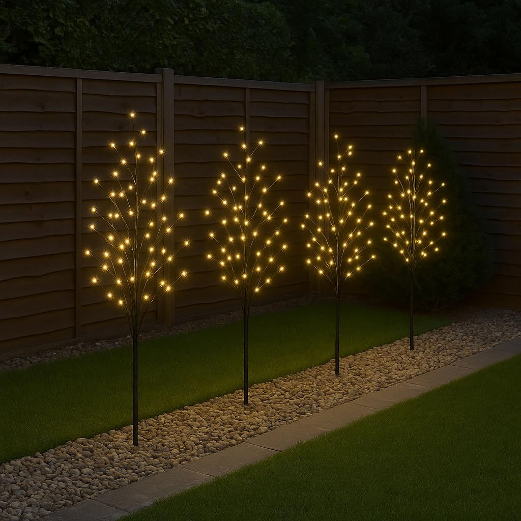Festive Productions Set di 4 x 100 cm illuminato ramoscello Pathfinders – 384 LED bianco caldo – Illuminazione natalizia per interni ed esterni