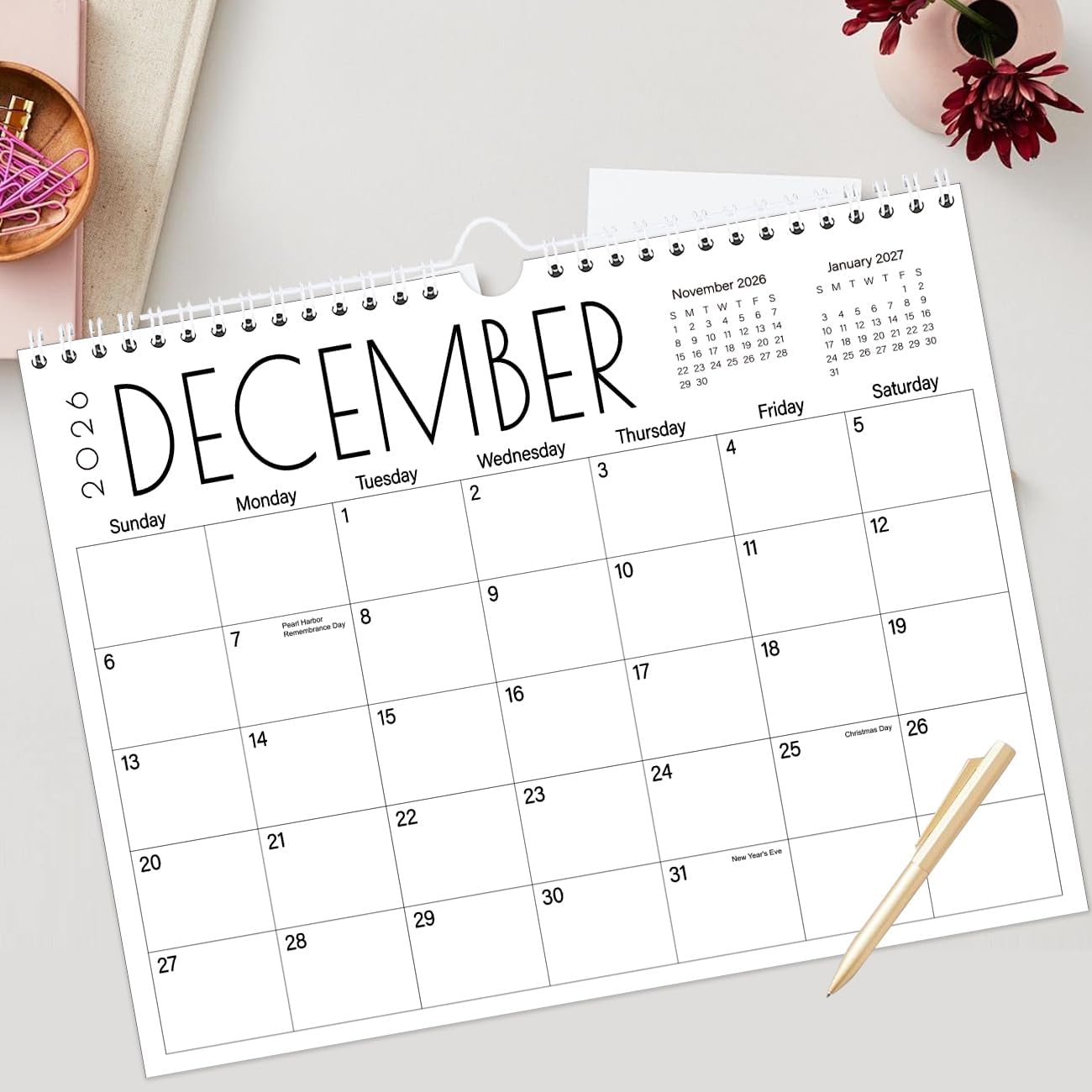 Calendar 2026-2027 - 17 Months Wall Calendar from August 2026 to December 2027, 11'' x 8.5'' Calendar 2026-2027 with Holiday Marked, Premium Paper for Organizing, Black Large Word image 4