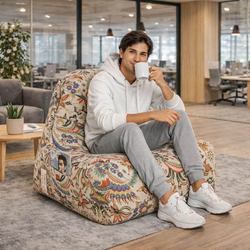 Image of Style Homez Hackey Cotton Canvas Floral Printed Bean Bag XXL Size Filled with Beans Fillers