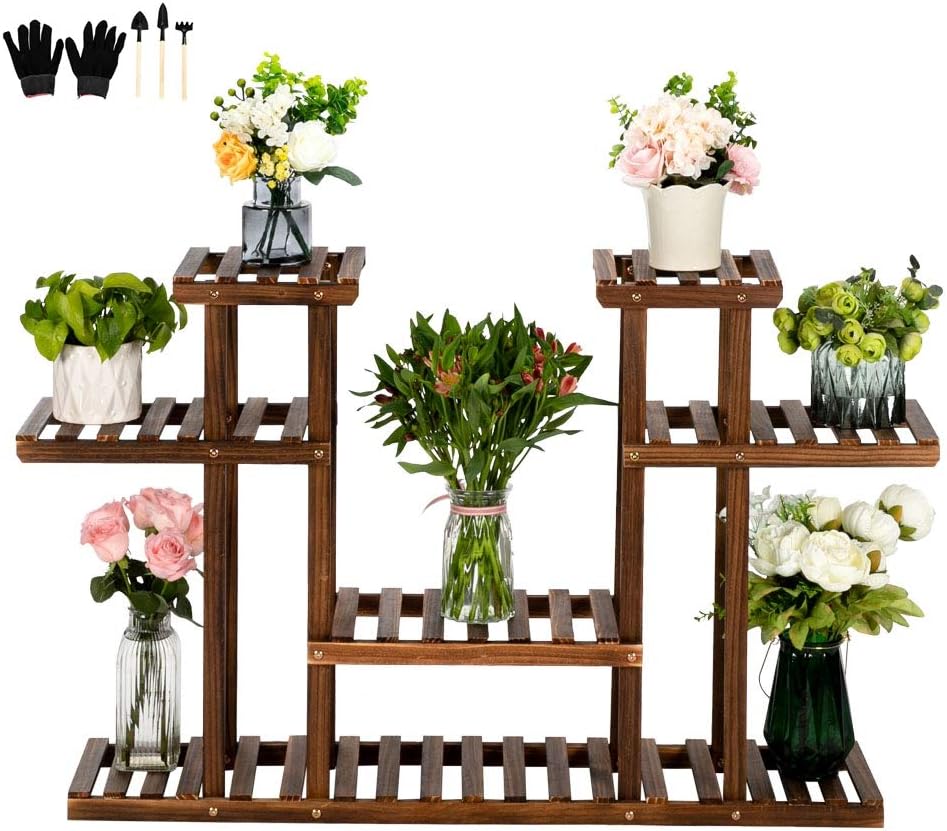 PetginWood Plant Stand Indoor Outdoor,Garden Plant Shelf Rack Holder Organizer in Corner Living Room Balcony Patio Yard(4-Layer 12-Seater)