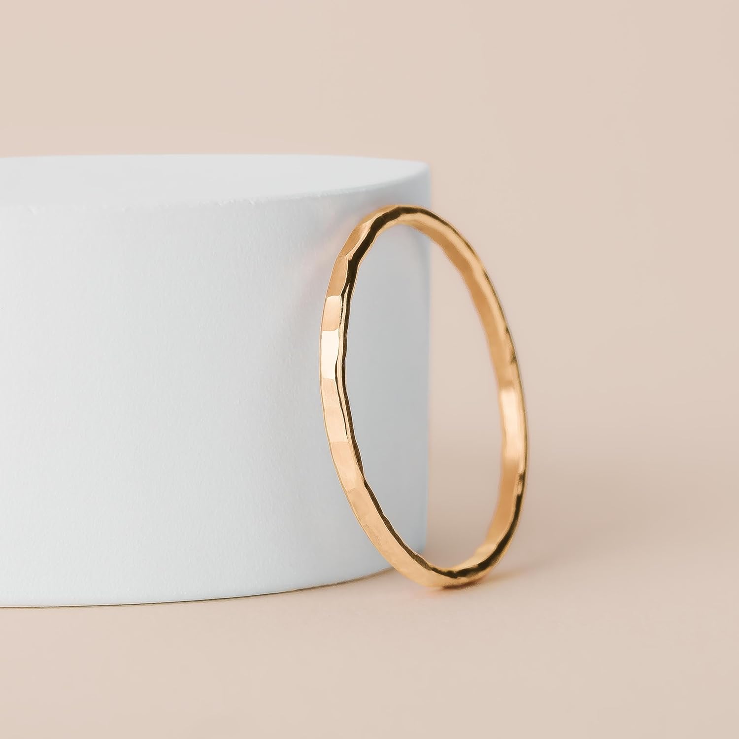 Melanie Golden Jewelry Thin Hammered Texture Stacking 1mm Skinny Ring in Silver, Gold, or Rose Gold | Comfort Fit | USA Sizes 2-12