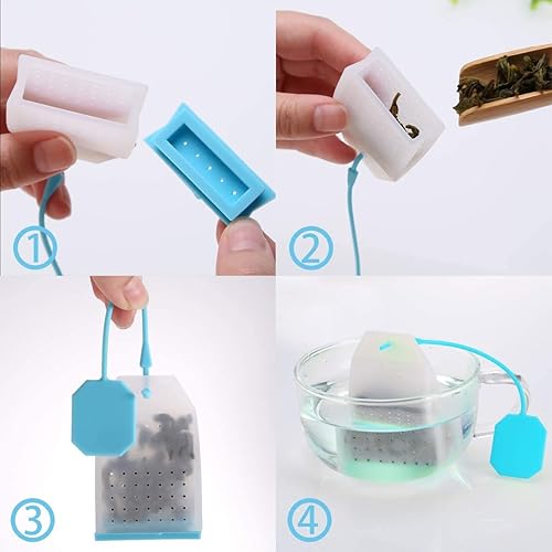 Miniatura 10 de Paquete de 6 infusores de té de silicona, bolsas de té reutilizables, filtro de colador de té, difusor de té más pronunciado, soporte para té de