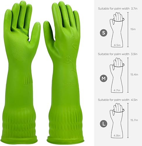 Miniatura 6 de Guantes de goma para lavar platos, 3 o 6 pares para cocina, guantes de limpieza largos para el hogar reutilizables y duraderos.