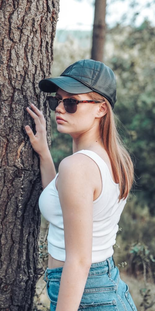 Mumcu's Leather Baseball Cap Adjustable with Diamond Design (Black)