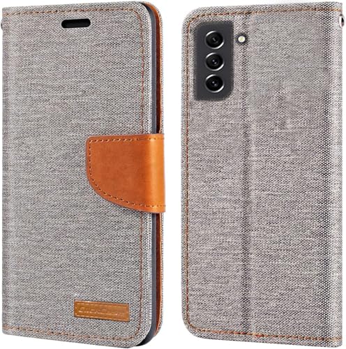 Image of ClickCase Canvas Series, Cloth & Pu Leather Wallet Flip Case Kick Stand Magnetic Closure Flip Cover for Samsung Galaxy M42 5G (Grey)