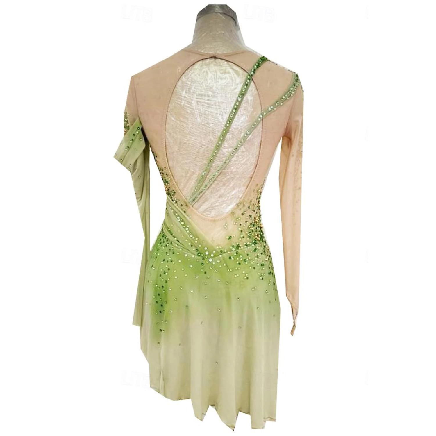 Hochwertiges Eiskunstlauf Kleid Damen Eislaufrock Grün Gelbe Halo Färbung Professionelle Wettkampf Skating-Bekleidung Spandex Kristall Strass