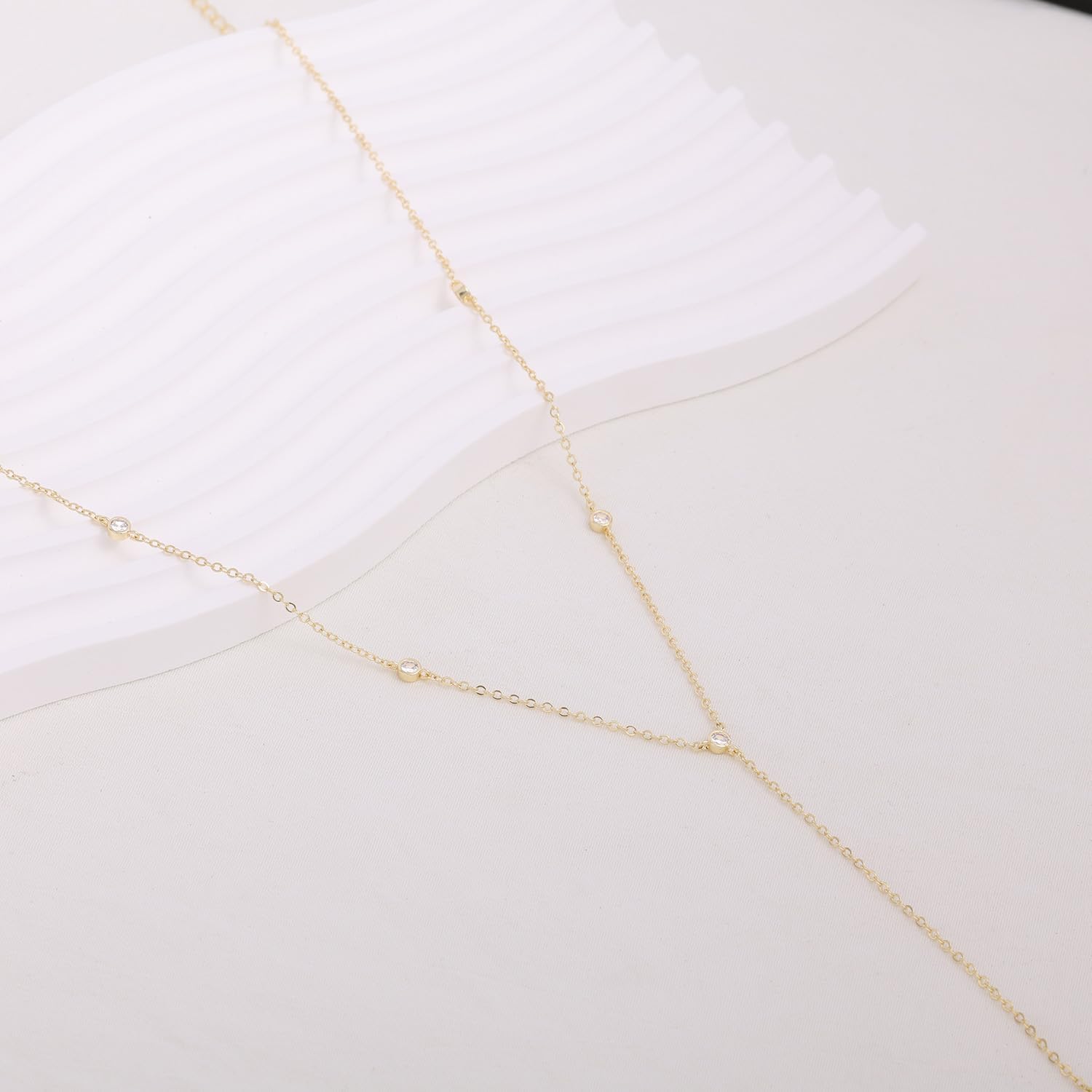 Lariat Necklace for Women, Dainty Long Necklaces, 14k Gold/Silver Plated Y-Shaped Drop Chain Necklace, Simple Layered Necklaces, Trendy Jewelry Valentines Day Gifts for Her - Image 5