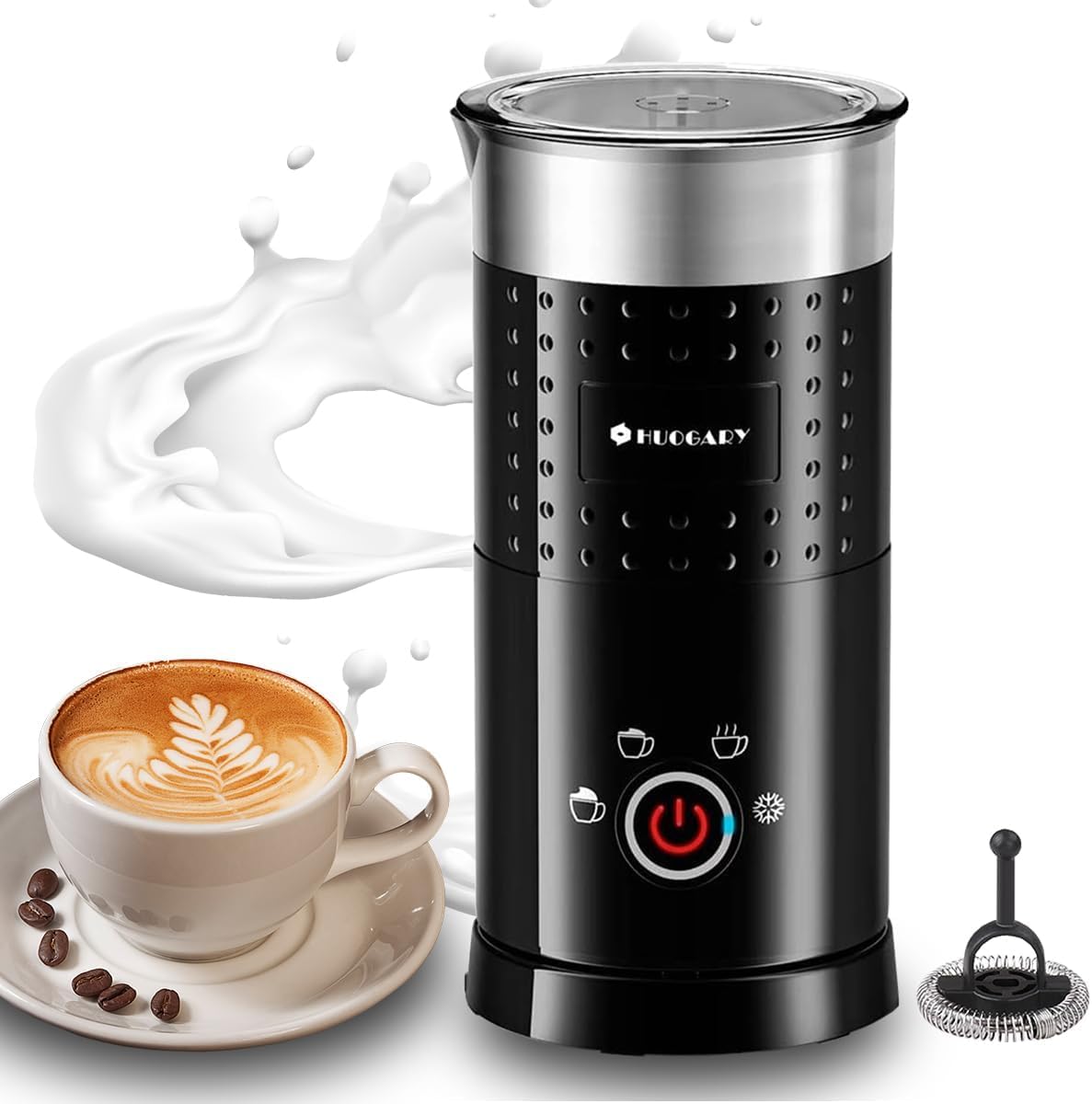 Huogary Electric Milk Frother and Steamer - 4 in 1 Automatic Milk Steamer, 300ml/10.1oz Hot& Cold Foam Maker and Milk Warmer for Latte, Cappuccinos, Macchiato (Black)