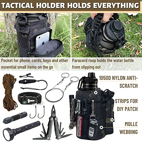 Image of Half Gallon Water Bottle with Sleeve - 64 Oz Insulated Water Jug with Strap Stainless Steel Big Gym Water Bottles for Men Sports Workout Hiking Camo Black