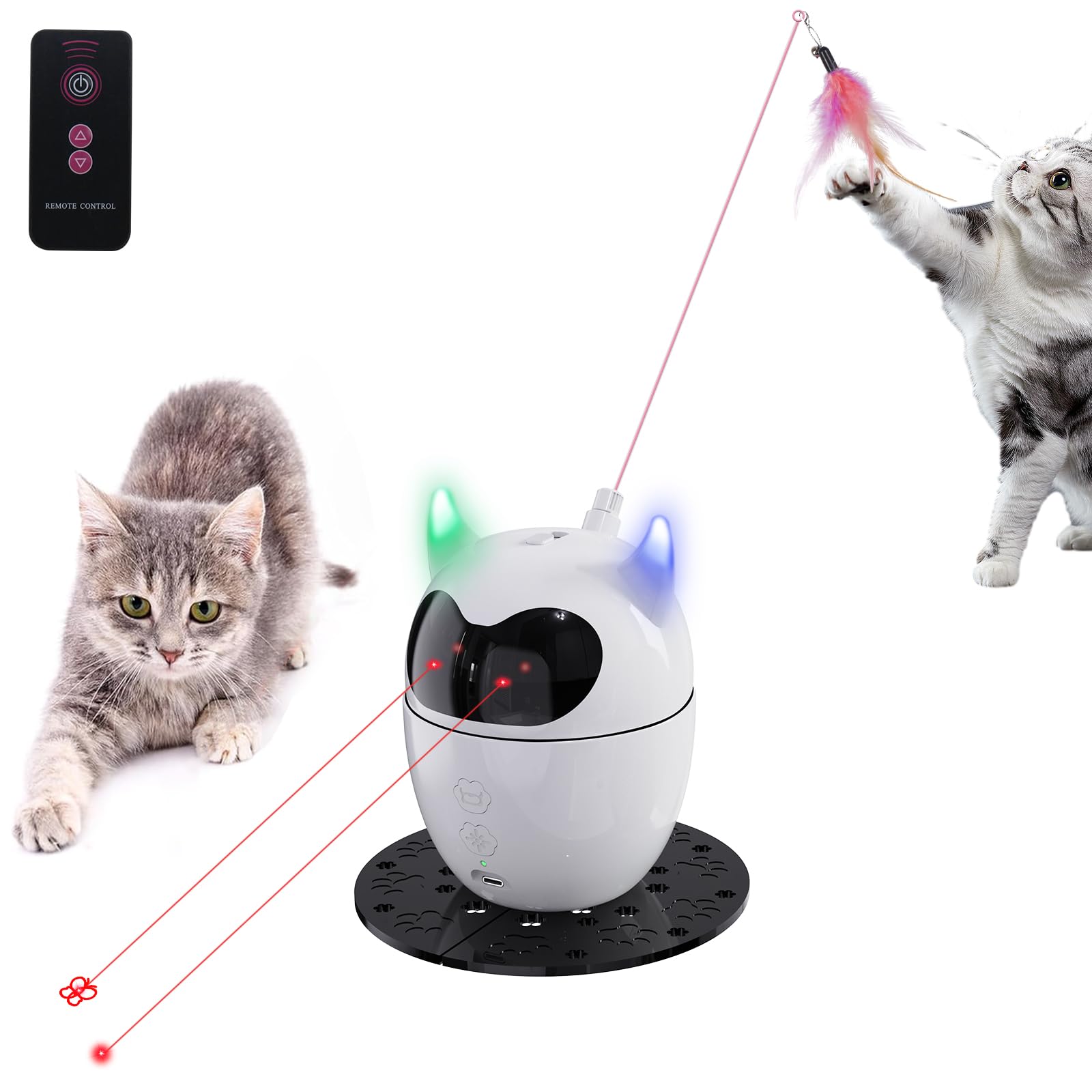 Automatic Cat Toy, 2in1 Rechargeable Interactive Cat Toy - Rotating Feather & Dual Light, Remote Control, Cat Toy for Indoor Cats Kittens