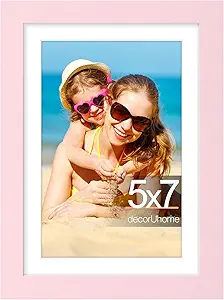 decorUhome 5x7 Picture Frame, Display Photos 4x6 with Mat or 5x7 Unmatted, Engineered Wood Frame with Plexiglass for Wall and Tabletop Display, Pink, Set of 1