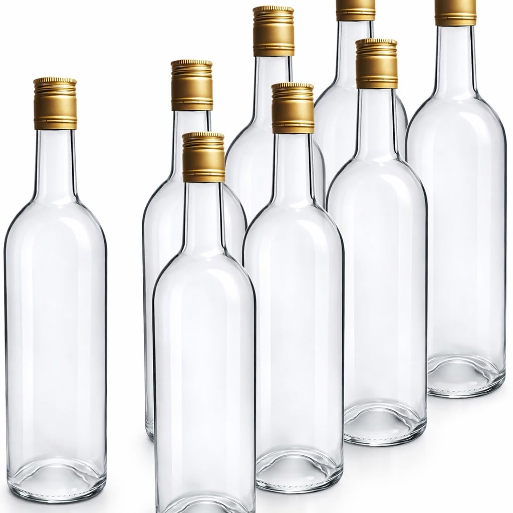 made in home - Bottiglie di vino da 750 ml in vetro – Bottiglia con tappo a vite | Trasparente | Set 8, 24 o 48 pezzi | Ideale per vino, liquori e bevande fatte in casa (24)