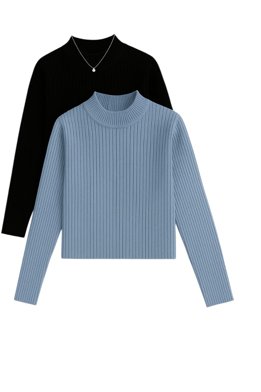 black velour Women’s Ribbed Knit Full Sleeve Winter Top Combo | High Neck Stretch Fit Warm Top for Casual & Daily Use | Pack of 2-picture-42