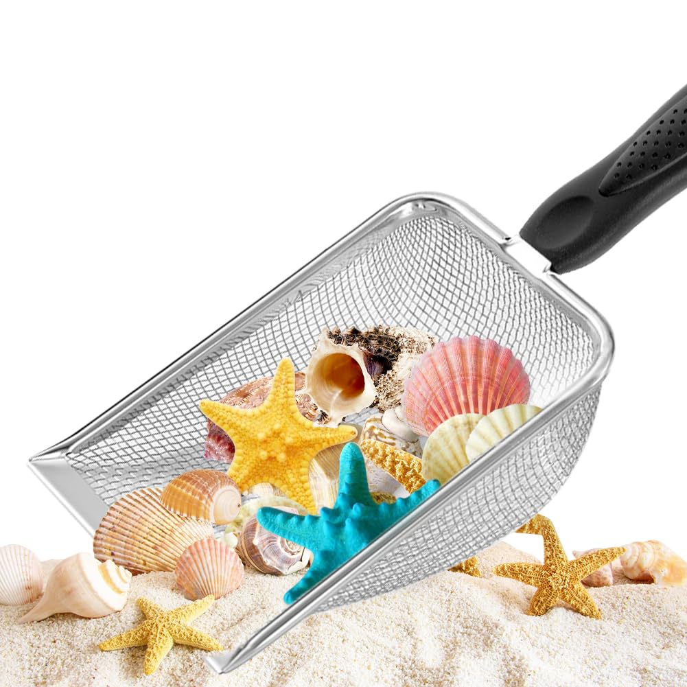 UMUACCAN Beach Mesh Shovel, Shark Tooth Sifter Dipper for Shell Collecting, Kids Filter Sand Scooper for Picking Up Shells - Beach Snow Toys for Kids (Dark Black)