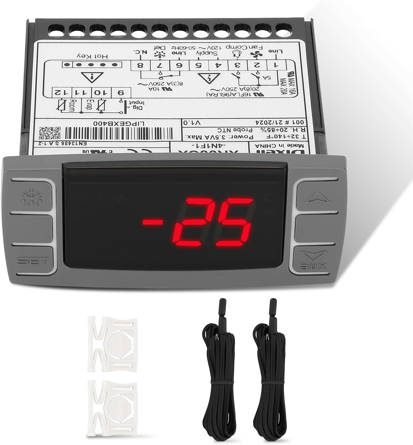 for Dixell XR06CX-4N1F1 Temperature Controllers, Programmable Digital Thermostat with Sensor Probe Fit for 120V 50-60hz Commercial Refrigerators/Freezer (Includes Mounting Hardware)