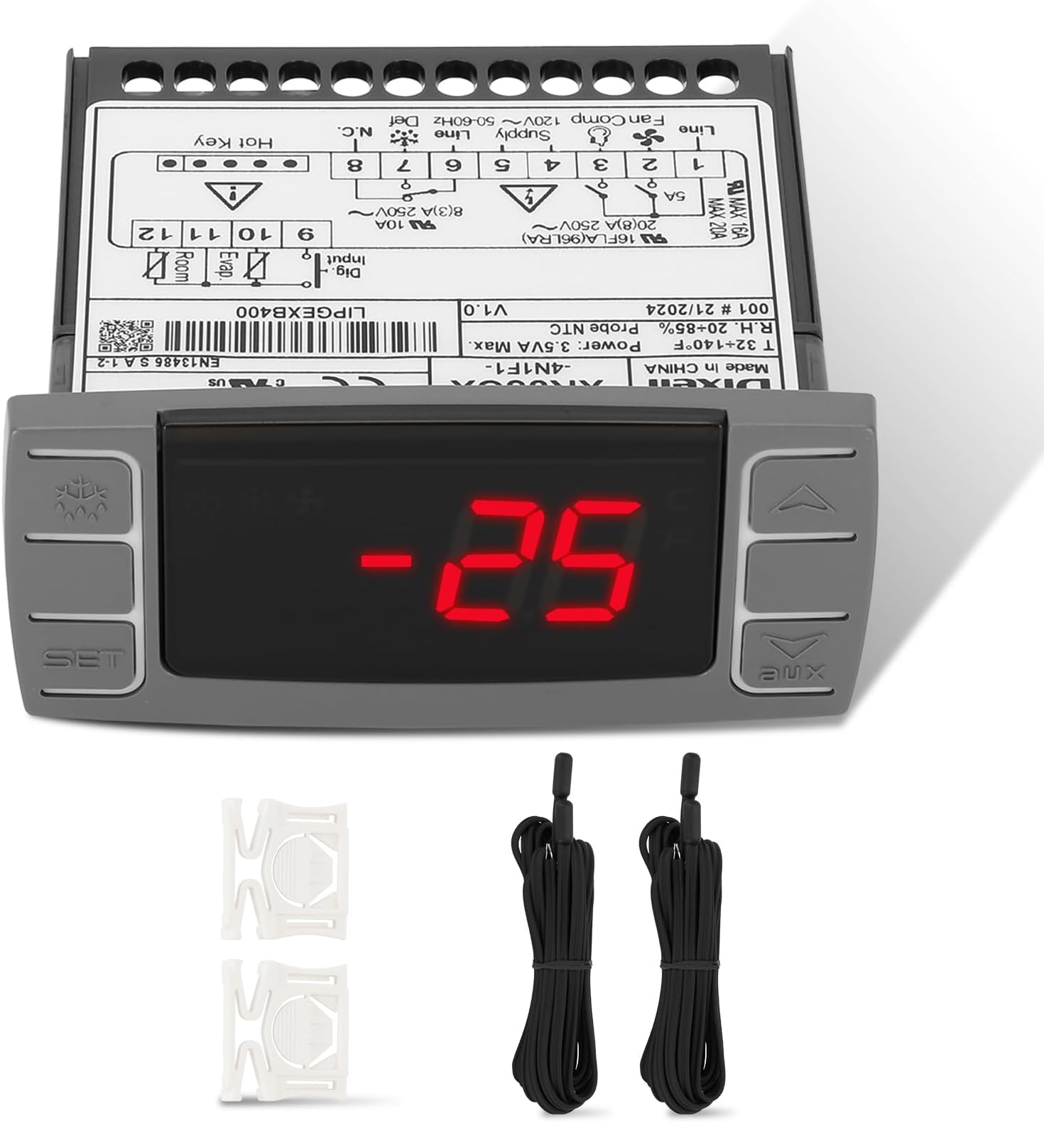 for Dixell XR06CX-4N1F1 Temperature Controllers, Programmable Digital Thermostat with Sensor Probe Fit for 120V 50-60hz Commercial Refrigerators/Freezer (Includes Mounting Hardware)