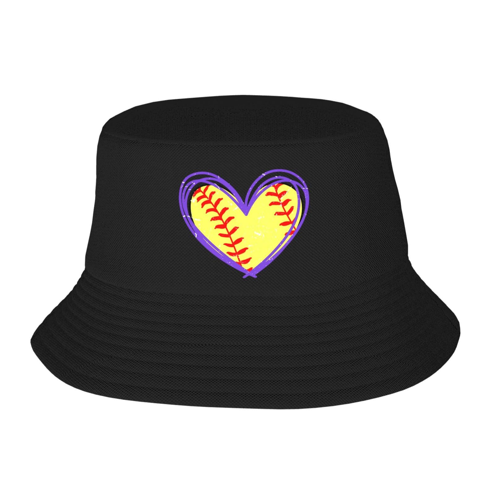 Bucket Hats Fashion Sun Cap Packable Outdoor Fisherman Hat for Women and Men Love Hear Softball Bucket Hats