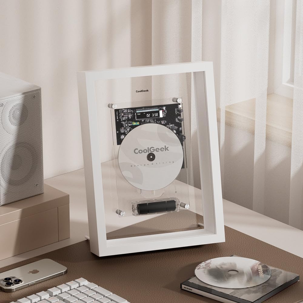 Lettore CD verticale M1 da parete o scrivania, design artistico industriale trasparente, trasmettitore CD Hi-Fi Bluetooth (altoparlante esterno richiesto), batteria ricaricabile 8 ore