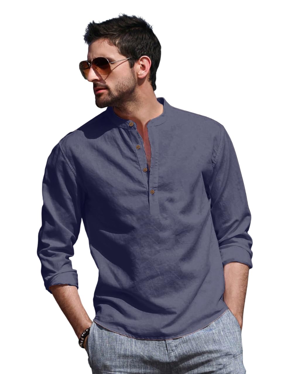 be active Men's Cotton | Regular Fit Casual Mandarin Collar | Short Length Full Sleeves | Solid Indian Kurta-picture-10