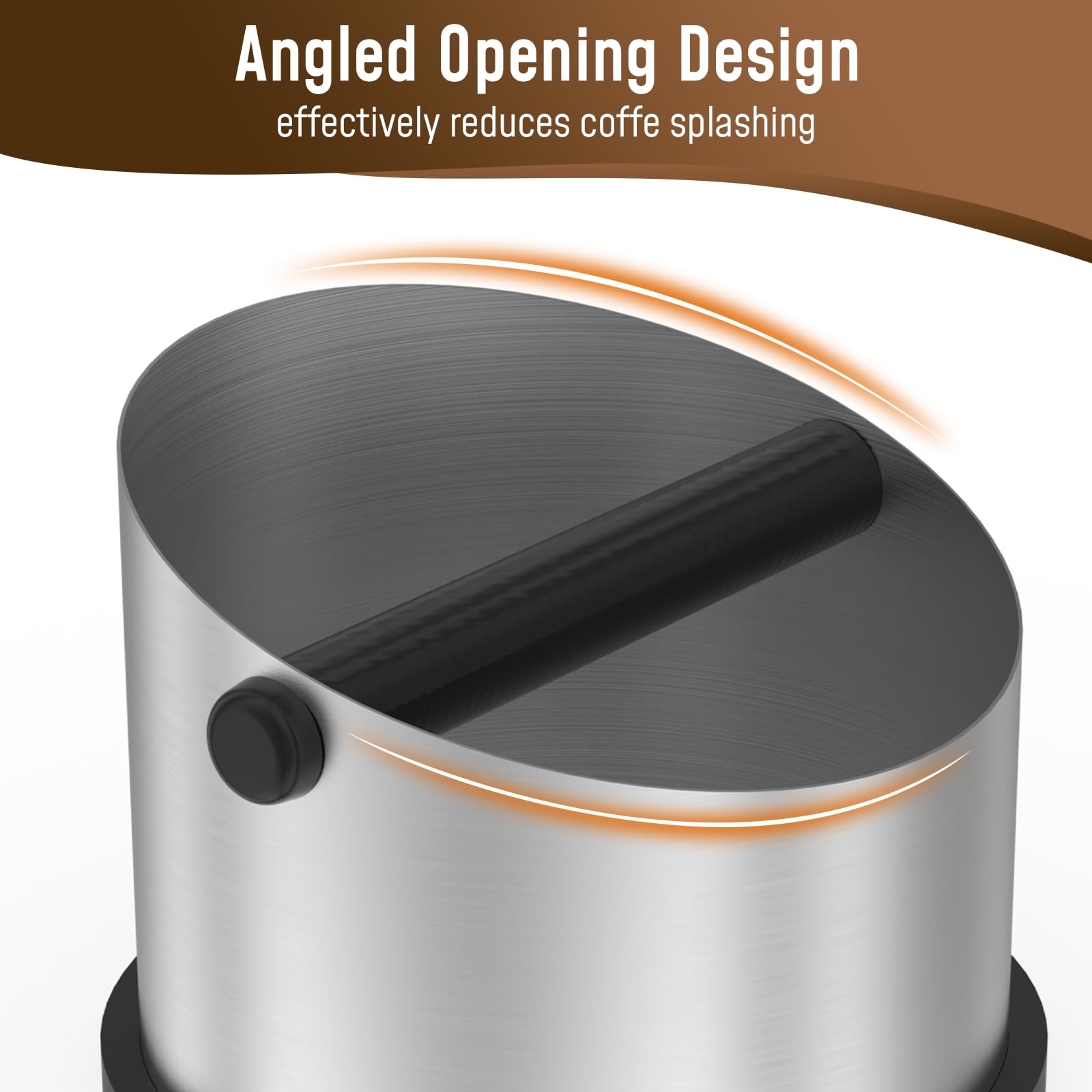 Alyvisun Coffee Knock Box Acero Inoxidable, 650ml Cajon Posos Cafe con 2 Pinceles, Recipiente para Posos de Café con Barra Extraíble Antigolpes para Cafeterías, Hogar, Restaurante, Oficina