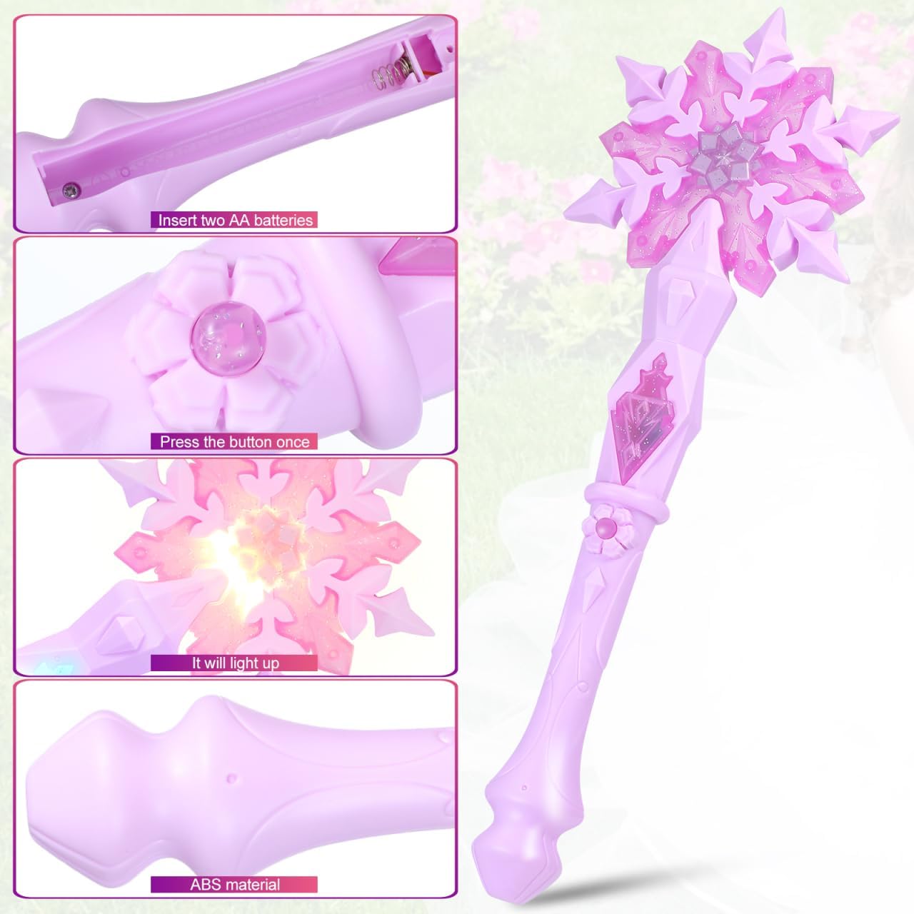 Toddmomy 2 Pack Light Up Snowflake Wands with Sound, Wands for Girls Birthday Party Favors Halloween Cosplay Costume Accessories