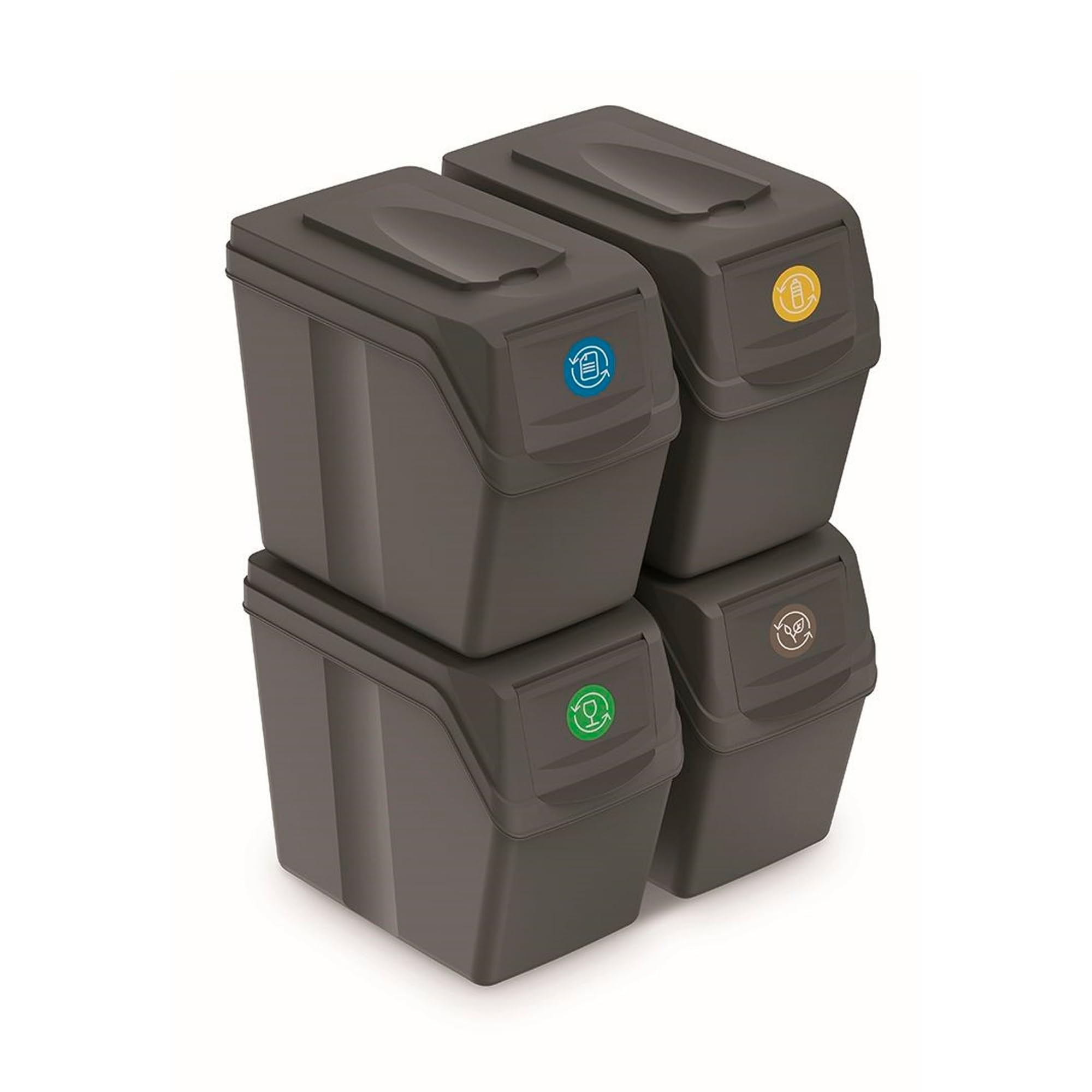 Prosperplast Lot de 4 cubes de recyclage 80 l Sortibox en plastique gris 4 x 20 l