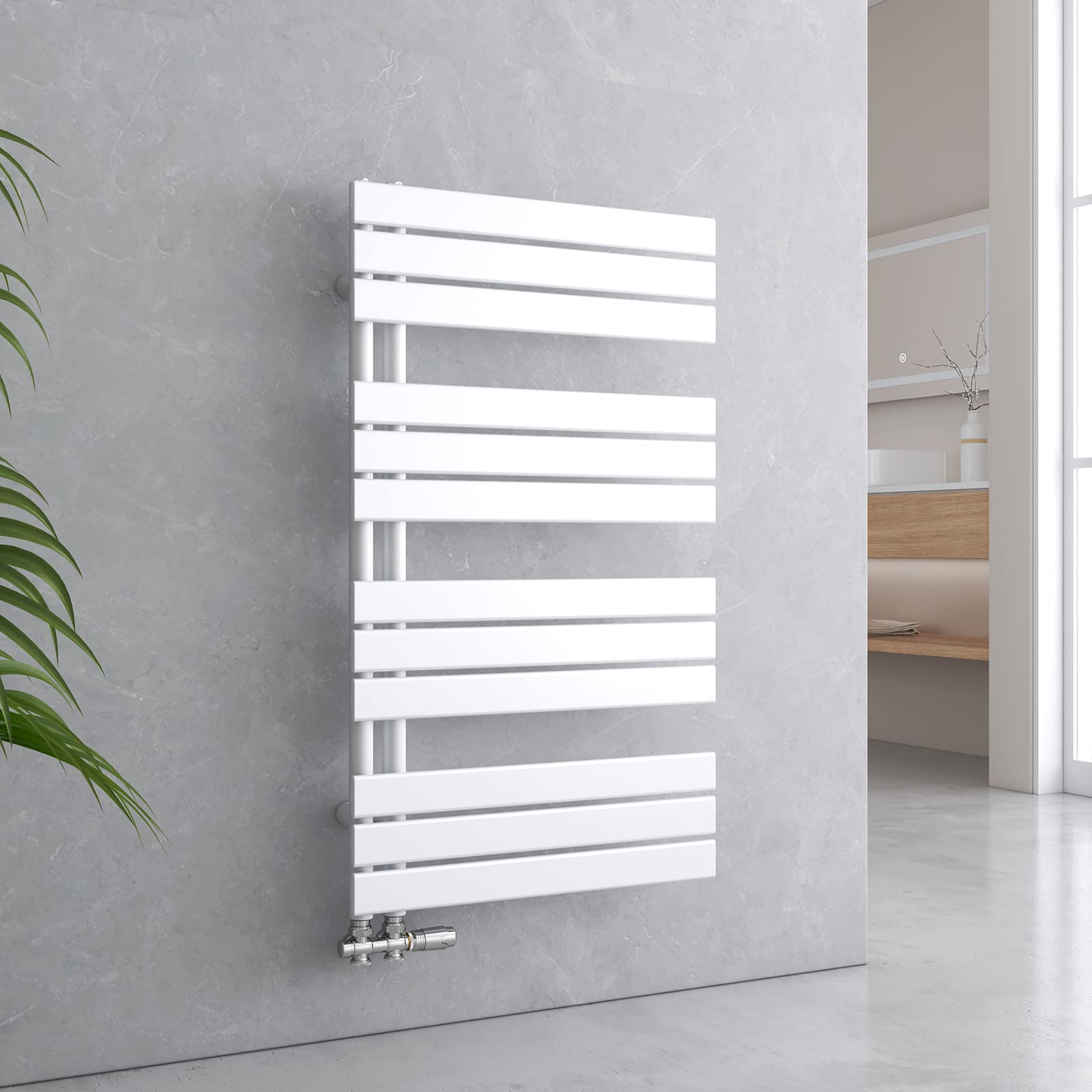 EMKE Radiador de baño plano 1041x600 mm blanco, calientatoallas para secador de toallas de baño, panel toallero conexión lateral para agua 639W