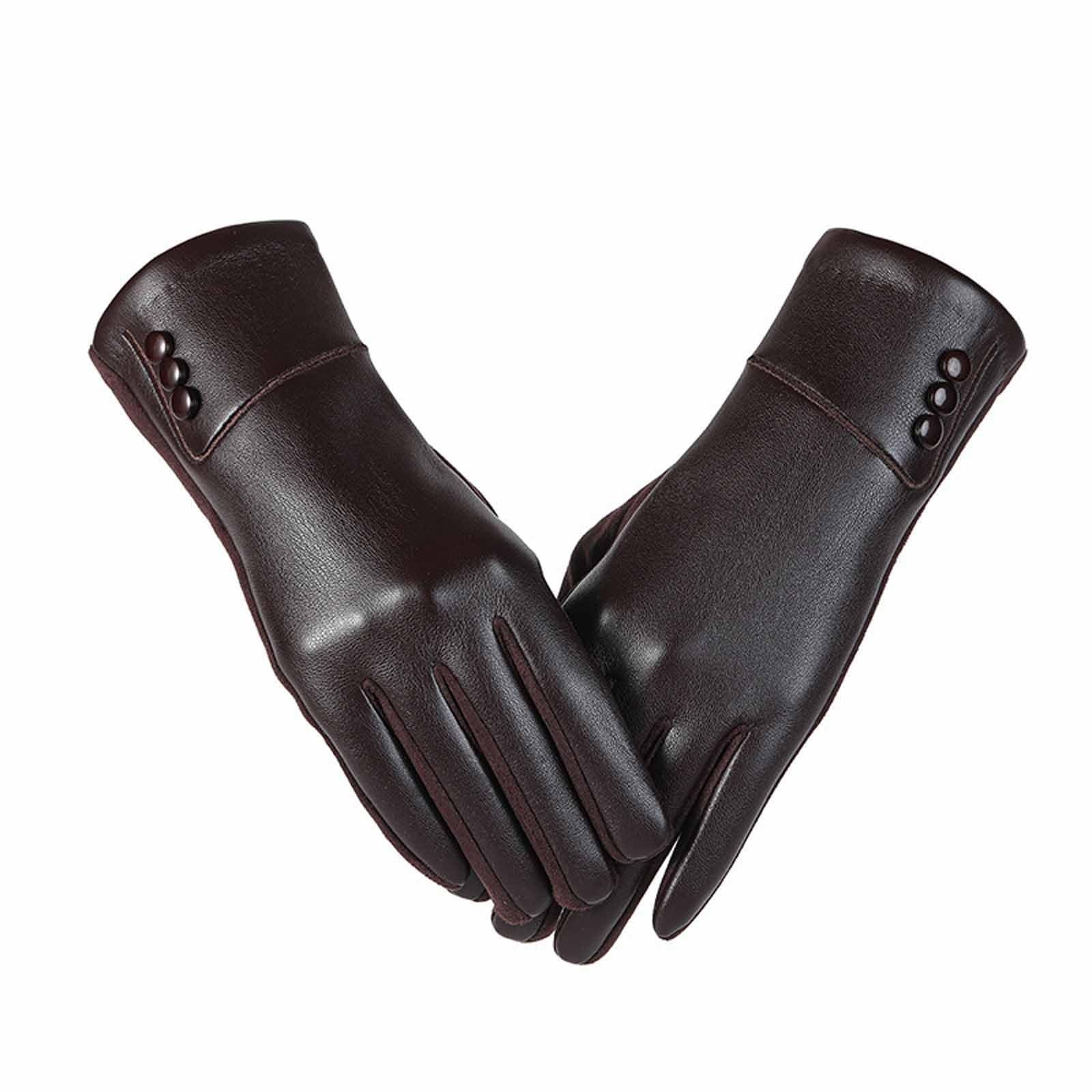 Women Leather Touch Screen Gloves, Winter Gloves for Ladies, Warm Touchscreen Windproof Texting Cashmere Lined Gloves