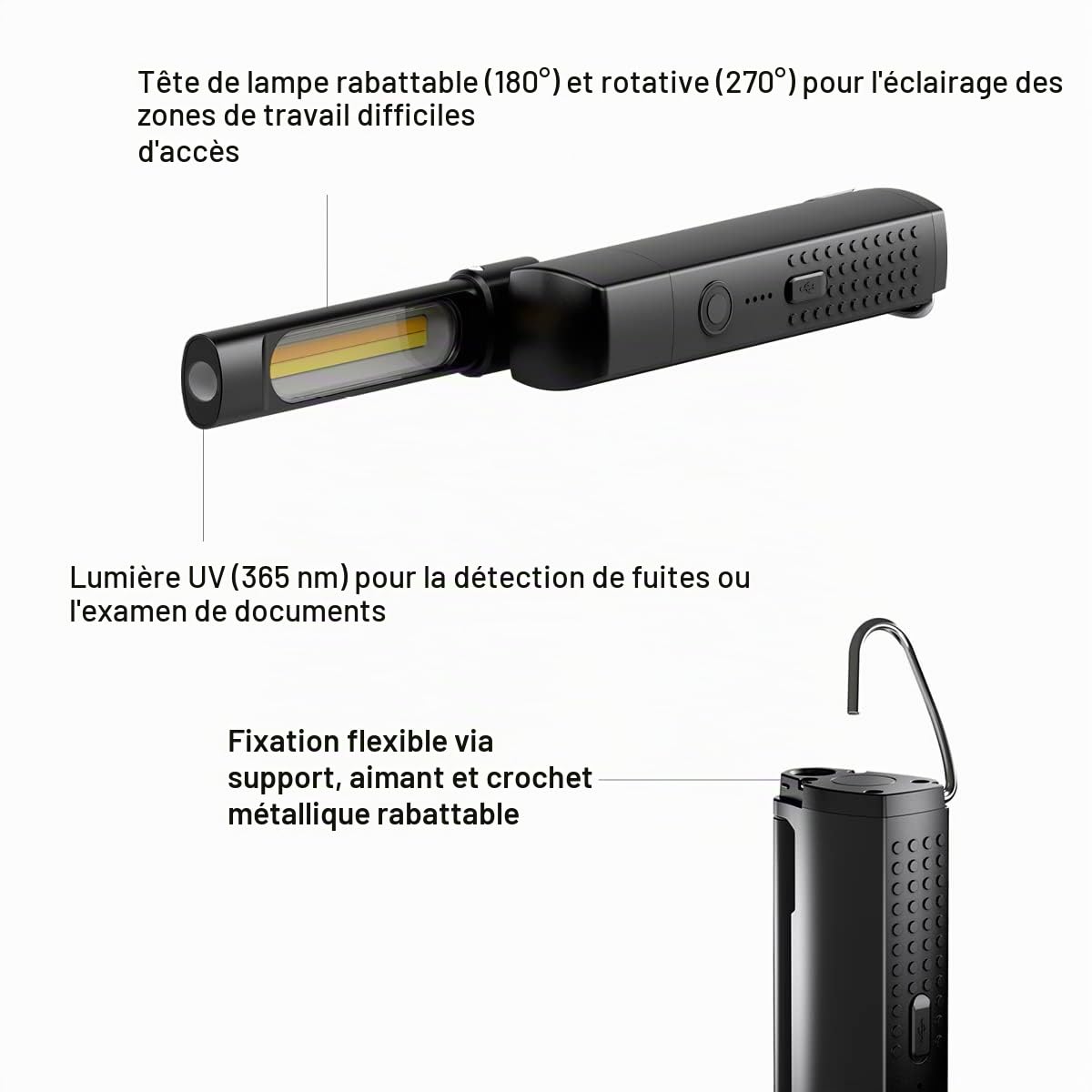 Ledlenser W7R Work Lampe de travail rechargeable LED COB, 600lm, UV, IP54