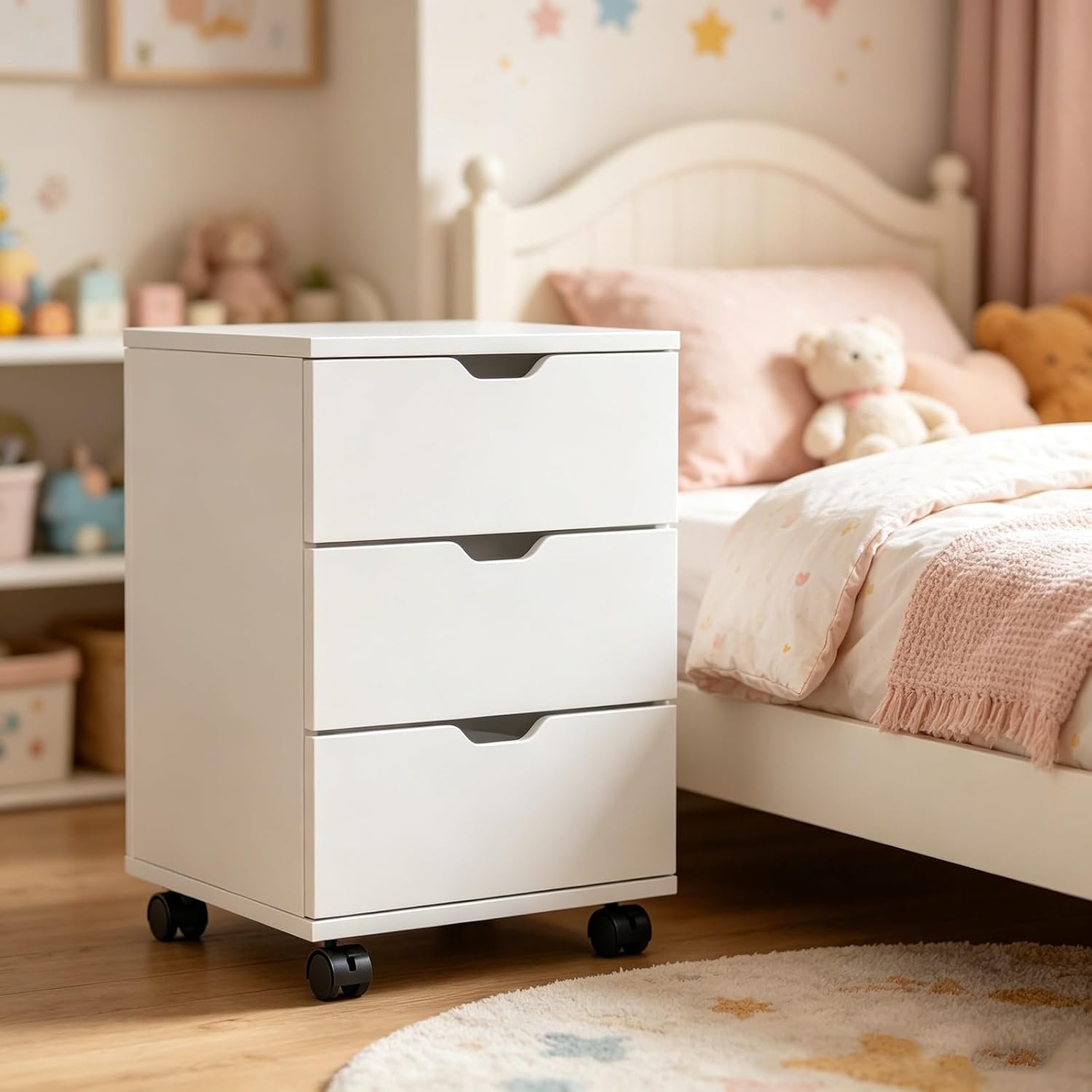 3 Drawer Closed Mobile Storage Cabinet with Wheels, Hidden Rolling Organizer for Private Items, Secure Drawer Unit for Home and Office Belongings