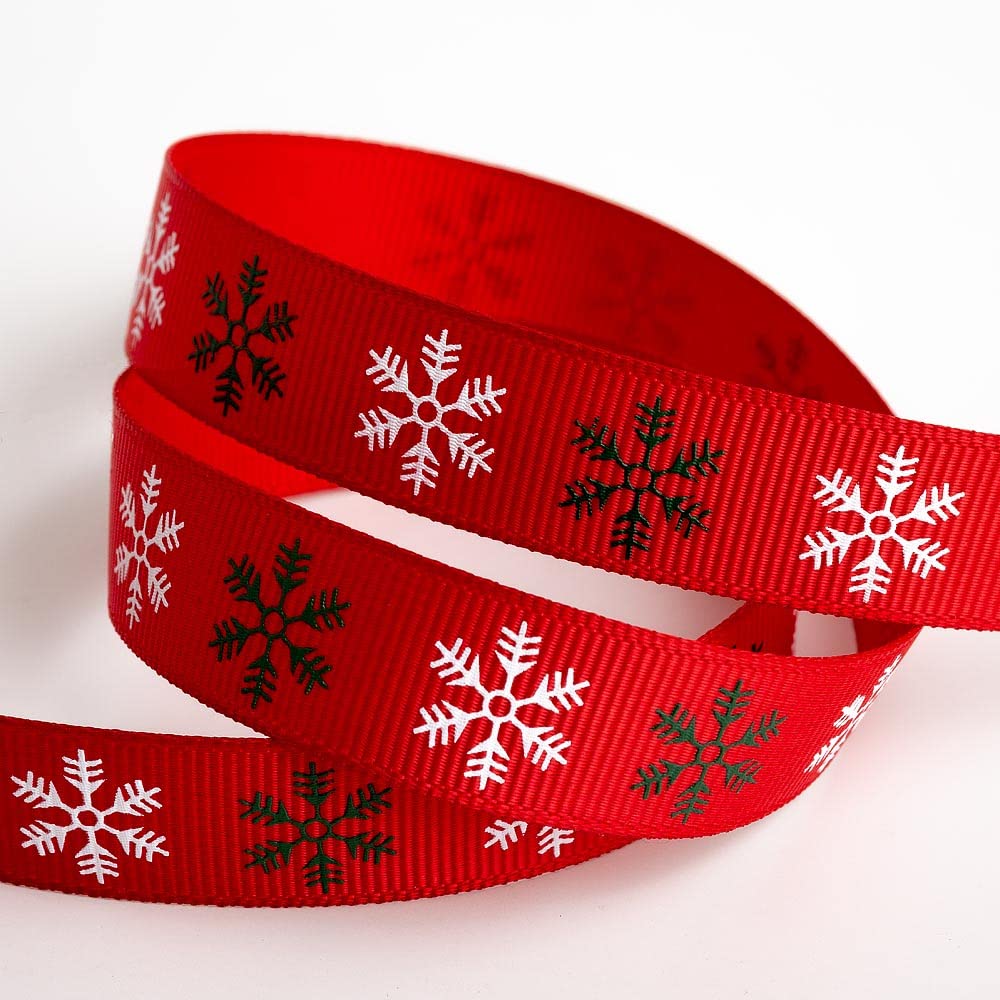 Italian Options Snowflakes Grosgrain Ribbon, Taupe Christmas Ribbon for Crafts, Gift Wrapping, Wreaths, Tree Decorations, Hair Bows, Taupe, 16 mm x 5 Metre Roll