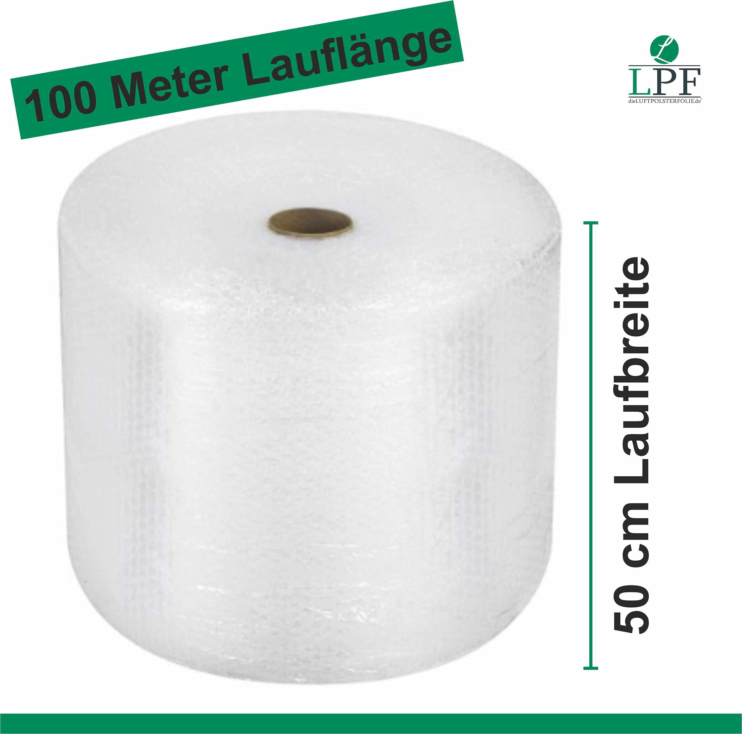 dieLUFTPOLSTERFOLIE Luftpolsterfolie 2x 50cm x 100m Verpackungsfolie Luftpolster Rolle Blisterfolie Noppenfolie Polsterfolie Umzug 1m Knallfolie Polstermaterial Versand Transparent Umzugfolie 100