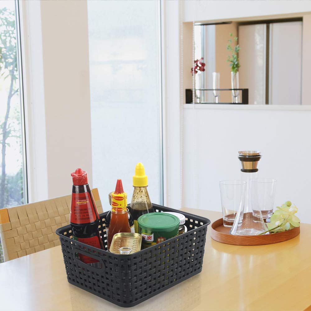 Nero Cestini Plastica Rettangolari, Multiuso Cesto Portaoggetti in Plastica, Set di 6