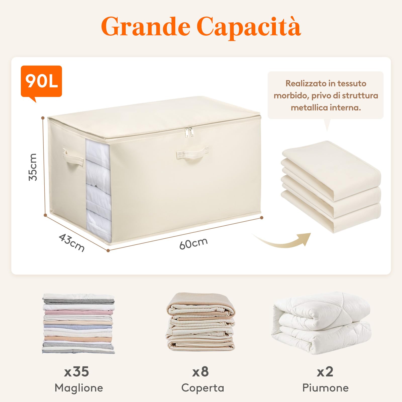 Confezione Da 4 Organizer Pieghevoli Per Lenzuola, Con Finestra Trasparente E Portaetichette. Scatole In Tessuto Resistente Per Armadio, 14,9x12,6x11,4 Cm. Mantieni Ordine E Stile.