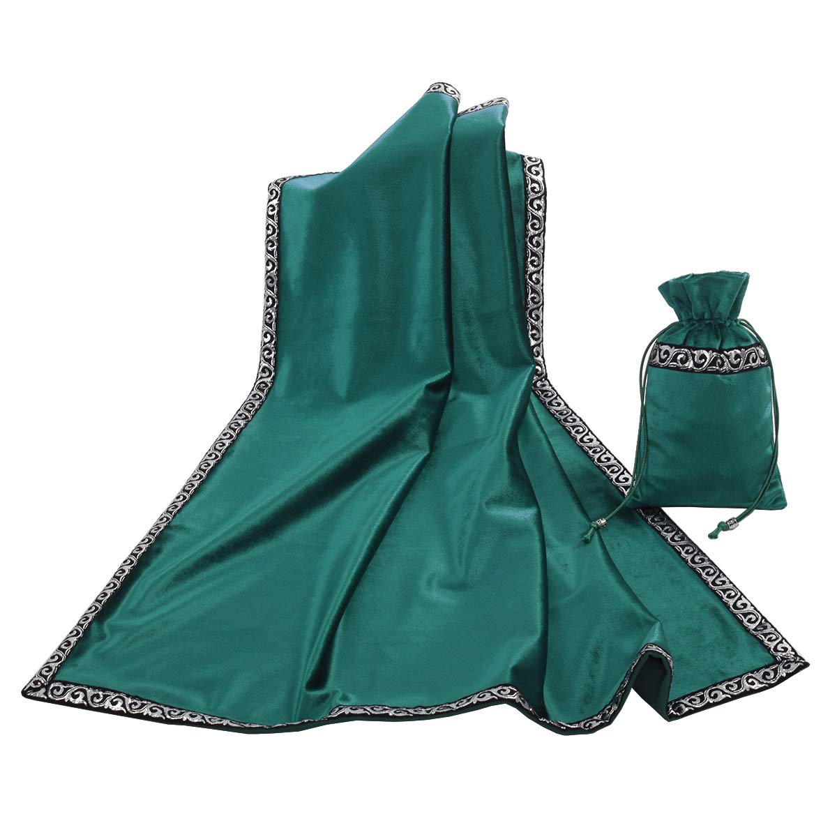 BLESSUME Altar Tarot Table Cloth Divination Wicca Velvet Cloth with Tarot Pouch, Square, One Size (Green)