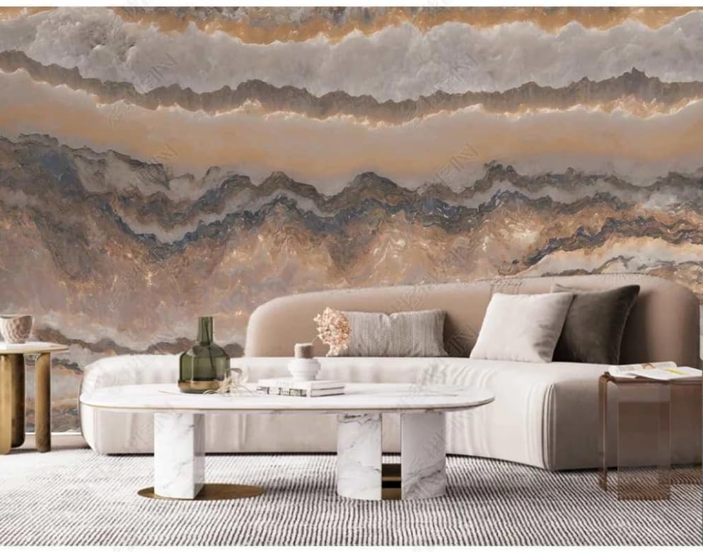 Papier peint panoramique marbre doré pour masquer un mur terne